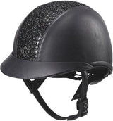 Black helmet with decorative headband on a white background