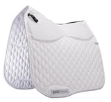 White quilted saddle pad with a visible brand logo on a white background