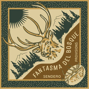 Logo of Fantasma del Bosque Provisions with a deer illustration on a green background