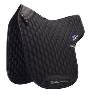 Black quilted saddle pad with 'Stabben' branding on a white background